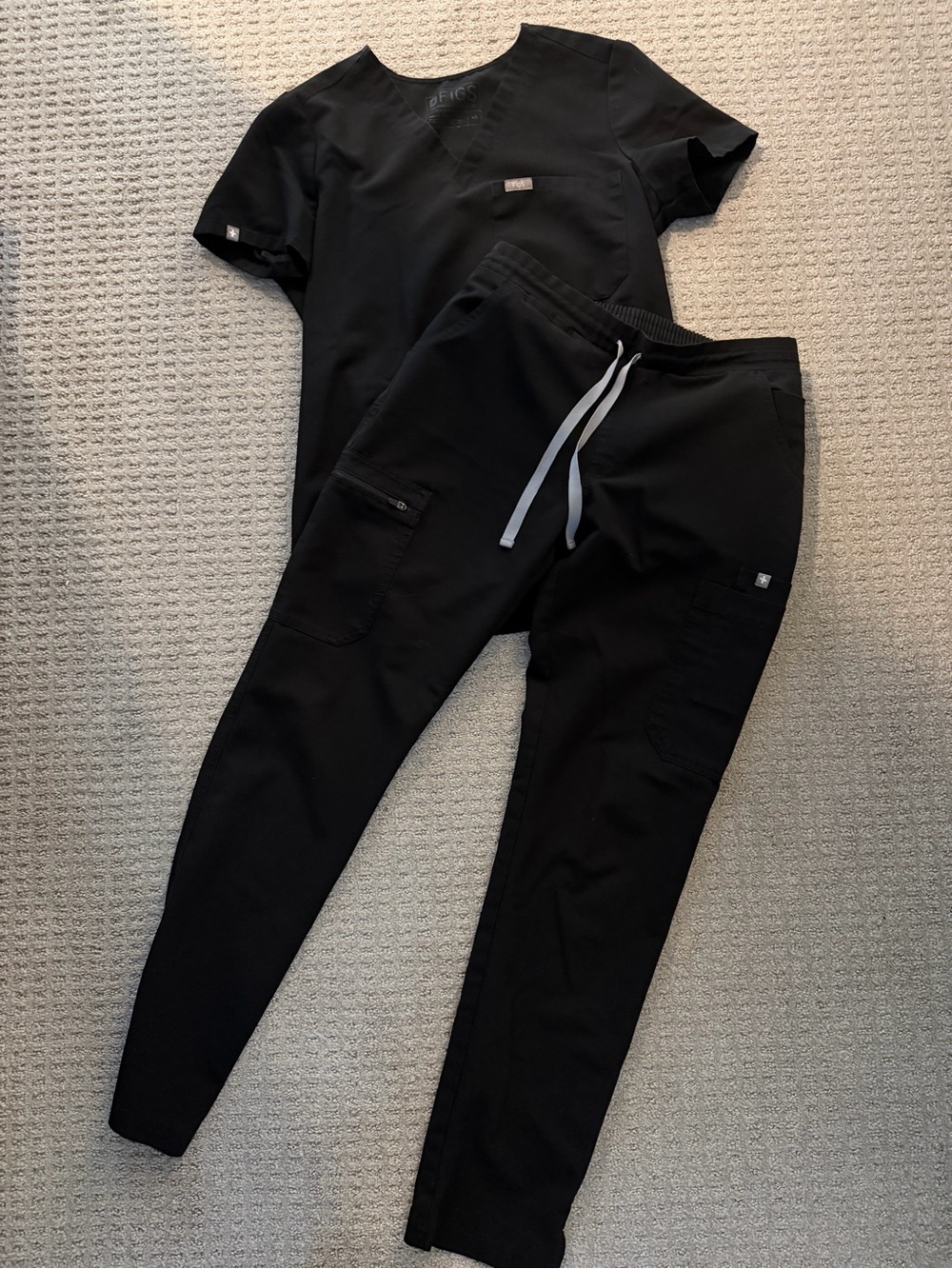 Figs Black Medical Scrub Top and Straight Leg Pants Set